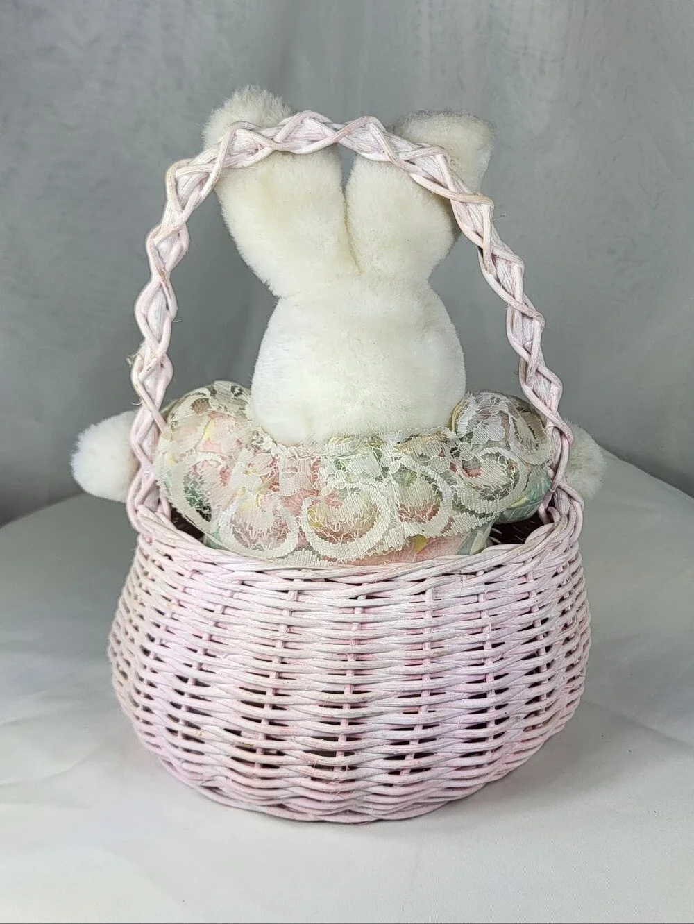 Soft Expressions Plush Bunny in Pink Wicker Basket 8.5